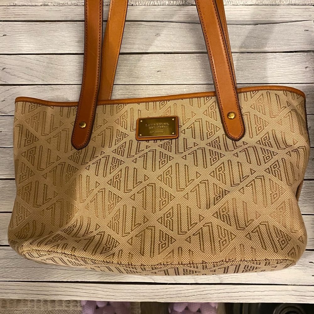 Lauren Ralph Lauren Tan and Brown Shoulder Bag